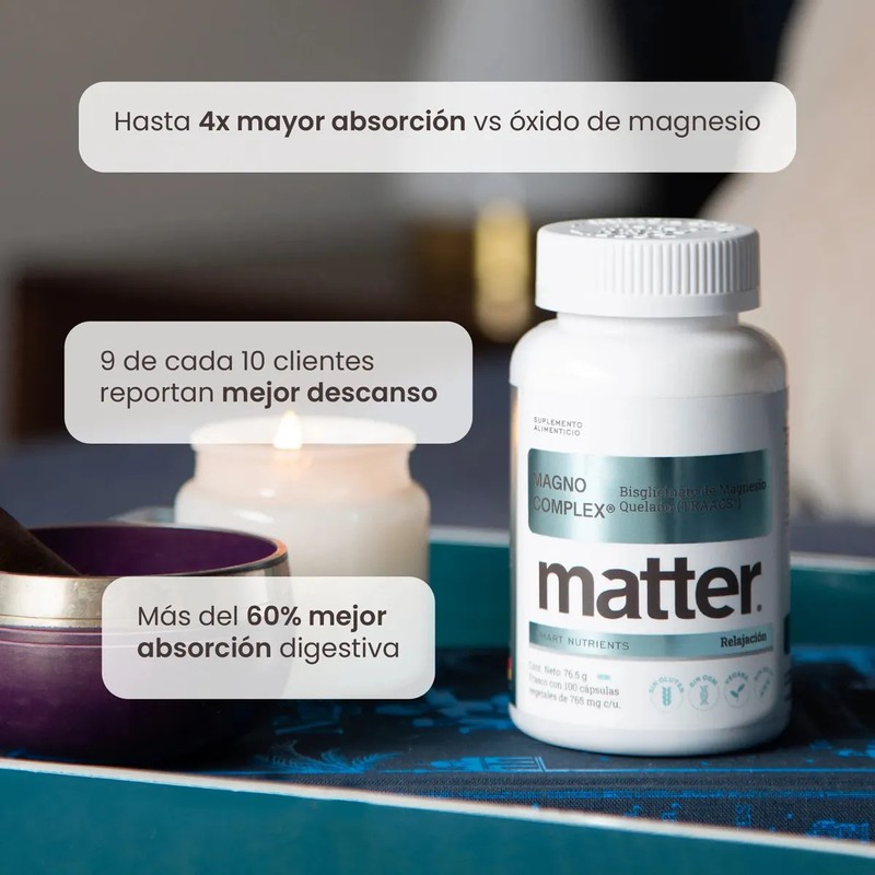 Matter Magno Complex Bisglicinato De Magnesio Quelado, Alta absorción, Apoyo