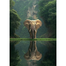 MOGTAA Elephant Diamond Art Kits for Adults, 5D Full Drill Diamond Painting Kits for Adults Beginners, DIY Landscape Round Diamond Dots for Adults, Gem Art for Home Decor 12 X 16Inch