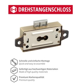 Gedotec Swivel Bar Lock 155 M | 1 Set - Cabinet Lock | Lock Made of Metal - Burnished Antique | Lock for Wardrobe | Furniture Lock | for Diameter 6 mm Swivel Bar | for Replacement or Renewal