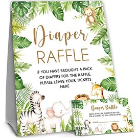 Yuzioey Safari Diaper Raffle Tickets and Sign, Jungle Animals Baby Shower Game Cards, Diaper Raffle Tickets Safari Animals Gender Neutral Baby Shower