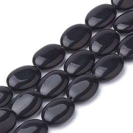 Fashewelry 20pcs Natural Black Stone Beads Flat Oval Healing Crystal Loose Gemstone Beads 18~18.5x13mm for Jewelry Necklace Bracelet Earring Craft, 15.7 Inch