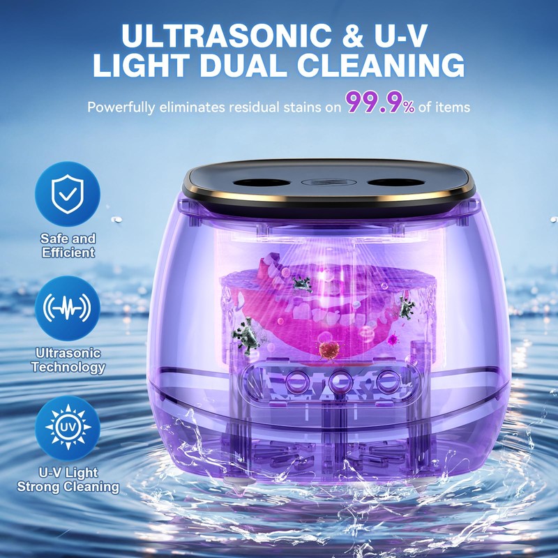 Rechargeable Ultrasonic Retainer Cleaner Machine, 45kHz Portable Cleaner for Dentures,