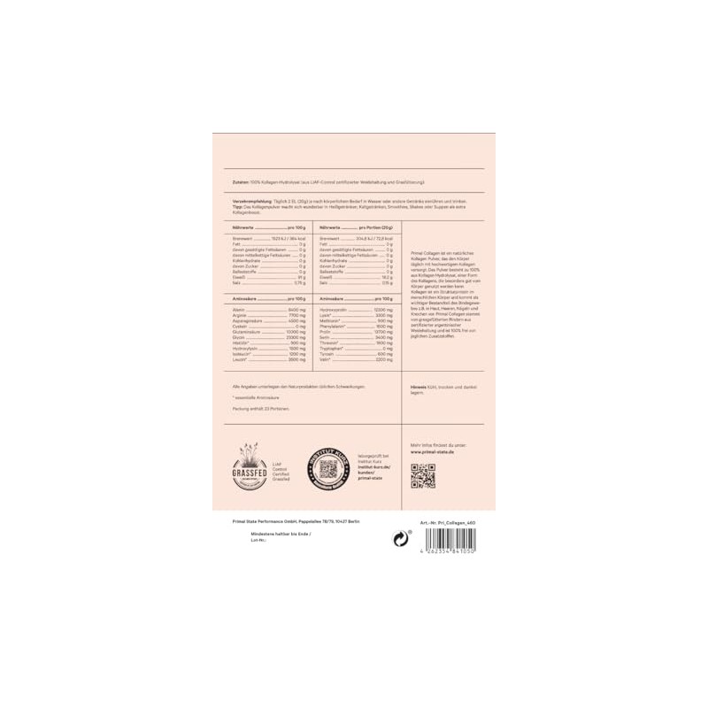 Primal State® Collagen Powder 460g – Unflavoured – Bioactive Collagen