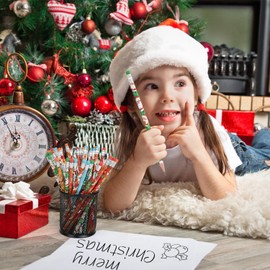 VEYLIN 72 Christmas Pencils for Kids, Assorted Bulk Christmas Pencils with Erasers in 8 Design Festival Party Favors Classroom Rewards