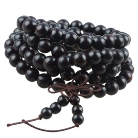 KYEYGWO 108 Natural Wood 6 mm / 8 mm Mala Beads Bracelet for Men and Women Meditation Prayer Wrap Bracelets Tibetan Buddhist Stretch Bracelets Necklace, NA
