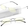 TOVEEN Titanium Rimless Reading Glasses Blue Light UV Blocking, Ultralight