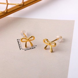 Bow Stud Earrings, 925 Sterling Silver Bow Stud Earrings Tiny Bow Stud Earrings Small Ribbon Stud Earrings Coquette Bow Stud Earrings for Women(Gold)