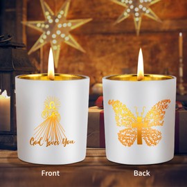 Christian Gifts for Women, Spiritual Religious Gifts for Women, 6oz Soy Wax Scented Jesus Candle, Catholic Gifts for Mom Sister Friends Pastor Wife on Birthday Christmas Candle Gifts, God Loves You