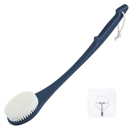 Body Back Scrubber – 17'' Long Handle Shower Brush, Durable Exfoliator for Dry & Wet Use, Deep Cleansing & Gentle Exfoliation for Smooth Skin – for Men, Women & Elderly (Navy Blue)