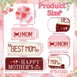 HABDJILTY 4 Pcs Happy Mother’s Day Wooden Table Decorations Best Mom Centerpieces Table Love Mom Decor Home Party Supplies Decor