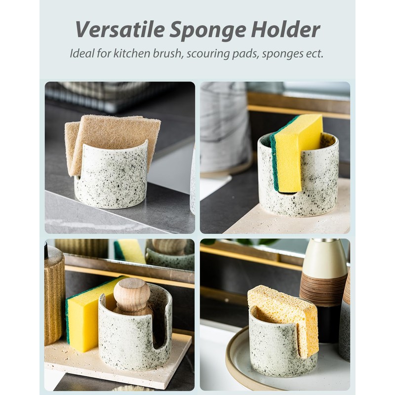 Zoeeker Kitchen Sink Sponge Holder, Dish Sponge Rack Ceramic Brush