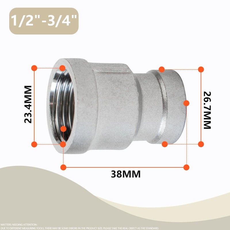 Bwintech 2 Pcs 1/2" Female to 3/4" Female BSP Thread
