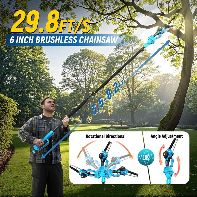 Jovant 2-in-1 Pole Saw 6 Inch Cordless Handheld Chainsaw, Battery