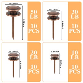 Ferraycle 40 Piece Double Headed Picture Hangers Nails 4 Size Long Thumb Tacks Wall Nails for Hanging Pictures Decorative for Tapestry Photo Decor, 10/20/ 30/ 50lb (Red Antique)