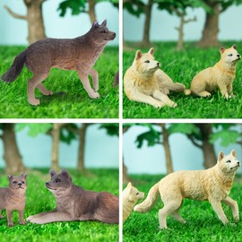 TOYMANY 8PCS Wolf Figurine Animal Figure Set, Realistic Animal Toy, Wolf Family, Popular Animal, Toy, Birthday Gift, Christmas, New Year, Ornament, Collection, For Ages 6 and Up