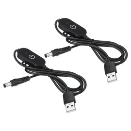 PATIKIL 2 PCS LED Touch Inline Dimmer Switch Us b Male to 5.5x2.1mm DC Male Controller Switch Extension Power Cord Connector Connector for LED Light Black