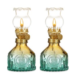 2 Pezzi Lampada a Cherosene Interni, Lampada a Petrolio Vintage, Lampada ad Olio in Vetro Colori Sfumati, Classich Retrò Lampada a Olio, Lampada Decorazione per Emergenza, Giardino, Sala da Pranzo