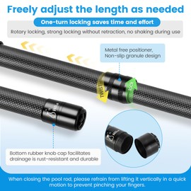 15 FT Pool Pole Carbon Fiber, Swimming Carbon Fiber Pool Pole Telescopic