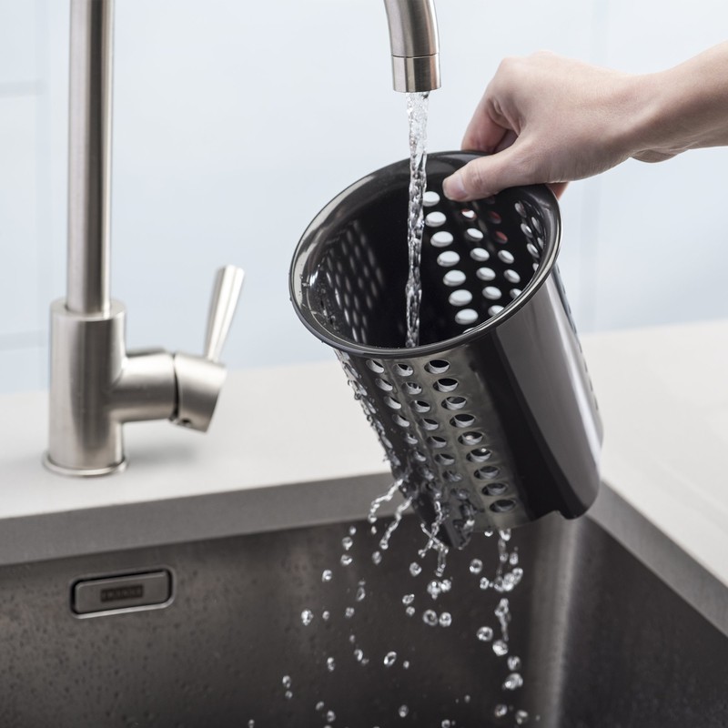 Zeal G231T Melamine Cutlery Drainer/Utensil Pot Dark Grey, 14 x