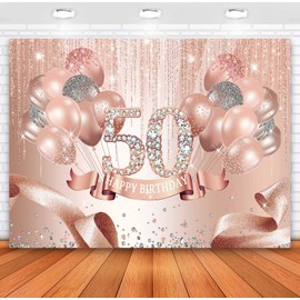 Sensfun Happy 50th Birthday Backdrop Rose Gold Diamonds Fabulous 50th Birthday Background Glitter Balloons Fifty Years Old Age Women Birthday Party Banner Decorations Supplies 7x5ft