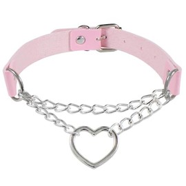 KIFEDSLJ Goth Heart Chain Choker Necklace Punk Adjustable Chain Collar with Metallic Heart Ring for Women-pink