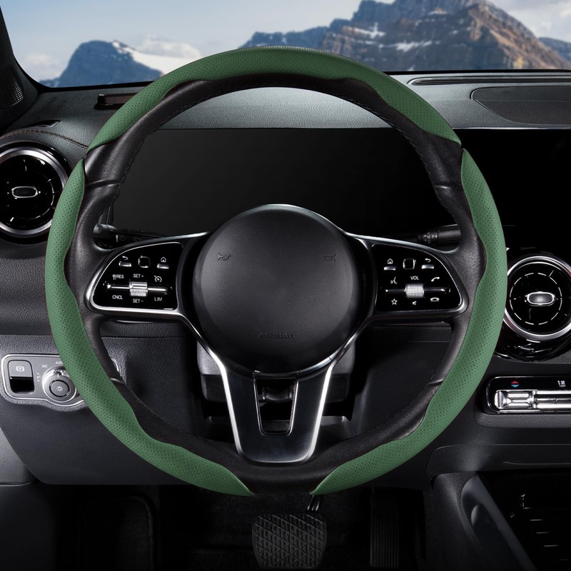 Car Steering Wheel Cover Leather Snap On 3Pcs Steering Wheel