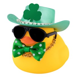 wonuu Rubber Duck St. Patrick's Day Decorations Patrick's Day Party Favors Supplies Duck Lucky Green Shamrocks Hat Car Rubber Duck Decoration, Diamond hat-Green Bow tie
