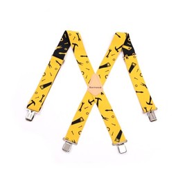 Barnwell Yellow Tool Trouser Braces Suspenders Heavy Duty Metal Clips 50mm Wide Adjustable Elastic Work Hammer Screwdriver Saw