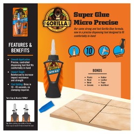 Gorilla Micro Precise Super Glue, Clear Glue, 5.5 Gram (Pack of 2) - All Purpose and Fast Setting for Projects and Repairs