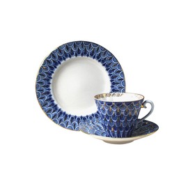 Lomonosov Porcelain Set 3pc Cup, Saucer and Plate Radiant Forget Me Not 7.95 Ounce/235 Milliliter