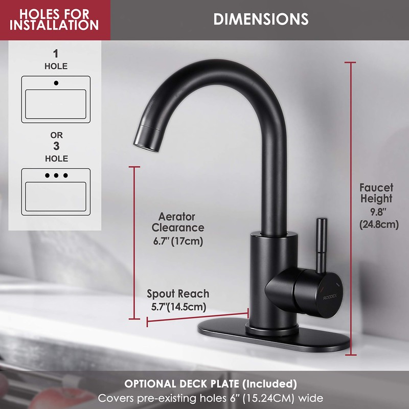 RODDEX Wet Bar Sink Faucet Stainless Steel One Hole 360
