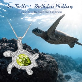TOUPOP Turtle Necklace 925 Sterling Silver Birthstone Pendant Jewellery for Women Christmas Gifts for Girls Daughter Birthday Gifts from January to December, Sterling Silver, Zircon