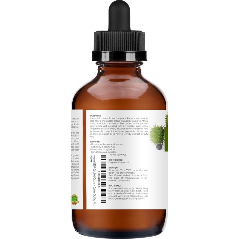 Velona USDA Certified Organic Castor Oil - 4 oz (With