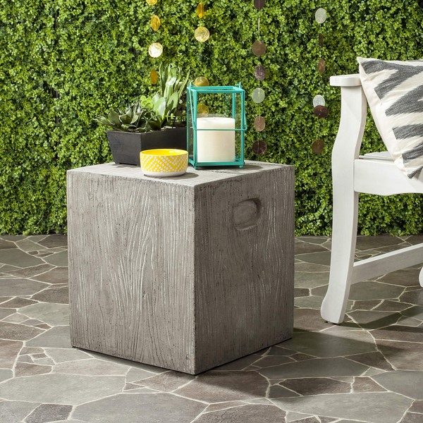 SAFAVIEH Outdoor Collection Cube Modern Dark Grey Concrete Accent Table (Fully Assembled)
