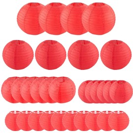 STARVAST Pack of 30 Paper Lanterns - Paper Lantern Red Round for Wedding, Home, Party and Christmas - Various Sizes Round (4 inch, 8 inch, 10 inch, 12 inch) - Red