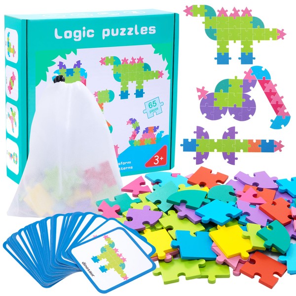 Wooden Tangram Puzzle for Children, 65 Pieces Shapes Wooden Puzzles,