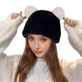JUMISEE Cute Plush Bear Ear Beanie Hats for Women Girls Fuzzy Faux Fur Warm Winter Hat Skull Cap