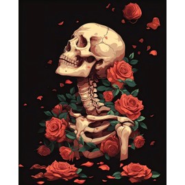 TARATH Paint by Numbers Adult Skull Flowers, DIY Hand-Painted Oil Painting Canvas Kits, Beginners Paint by Numbers Painting by Numbers for Home Decoration, No Frame (40 x 50 cm)