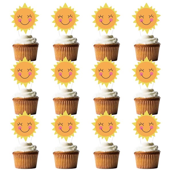 Xiliconie Decoración para cupcakes de sol, cara de sol sonriente, decoración de fiesta con texto en inglés "You are My Sunshine", para bodas, baby shower, niñas, cumpleaños