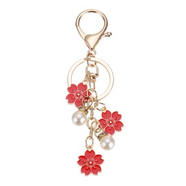 PATIKIL Flower Keychain Charm, Cherry Blossom Enamel Key Chain Cute Floral Keyring Pendant with Lobster Clasp for Women Girls Key Handbag Backpack Bag Accessories, Red
