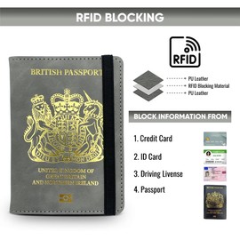 REPEAK Passport Holder Cover - British Passport Wallet RFID Blocking Card & SIM Holder Cover Case Travel Holiday Essentials Accessories (Grey)