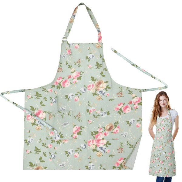 Neerow Women's Cooking Apron, Adjustable Apron with 2 Large Pockets,
