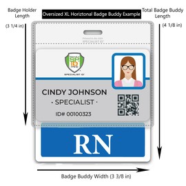 Oversized RN Badge Buddy - Horizontal Extra Large Badge Buddies for Registered Nurses - 3 3/8 X 4 1/8 Role Identification Badge Backer Card for Nurses- USA Printed by Specialist ID (Blue)