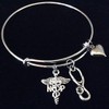 Nurse Practitioner Adjustable Expandable Silver Charm Bracelet Bangle NP Medical