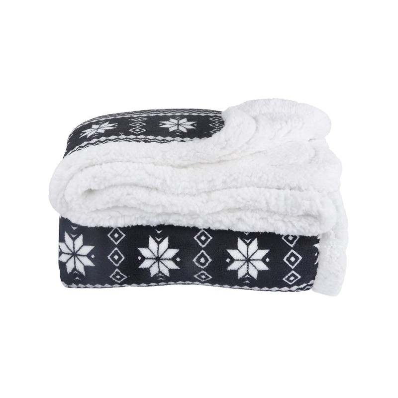 Black Snowflake Design Luxury Fleece Blanket Soft Sherpa Sofabed Throw