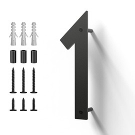Metal House Numbers, Stainless Steel for Outside, Mailbox Numbers, House Address Signs, Coated Black, Modern Style, With Floating Appearance Kit (Black 1, 5 Inch)