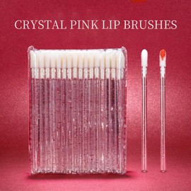 50PCS Disposable Crystal Lip Brushes - Premium Pink Lip Gloss Applicator Wands with Soft Cotton Tips, Portable Makeup Tools for Lipstick/Gloss Application