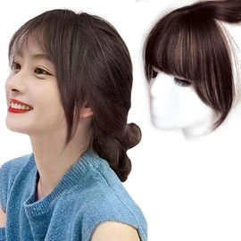 Bangs Wig, Human Hair Partial Wig, "Side is Nagame, Easy to Fit with Natural Hair" [ABIKILU] (Dark Brown)