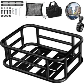 Bike Basket Rear, 16.5 x 12.5 x 6 Inches, Large Capacity Heavy Duty Pipe Bicycle Baskets w Removable Liner, Cargo Net, Waterproof Cover, Ebike Accessories for Adult Bikes, Electric Bike