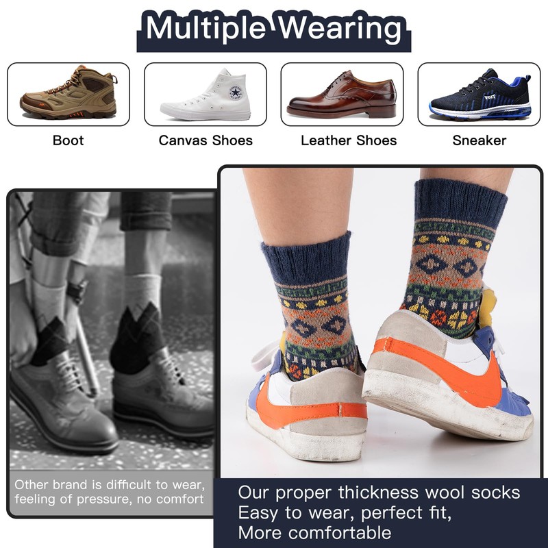 COOPLUS Warm Wool Socks Mens Winter Thermal Thick Crew Cold